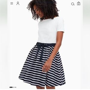 KATE SPADE sailing stripe MIXED MEDIA circle skirt DRESS navy white MEDIUM